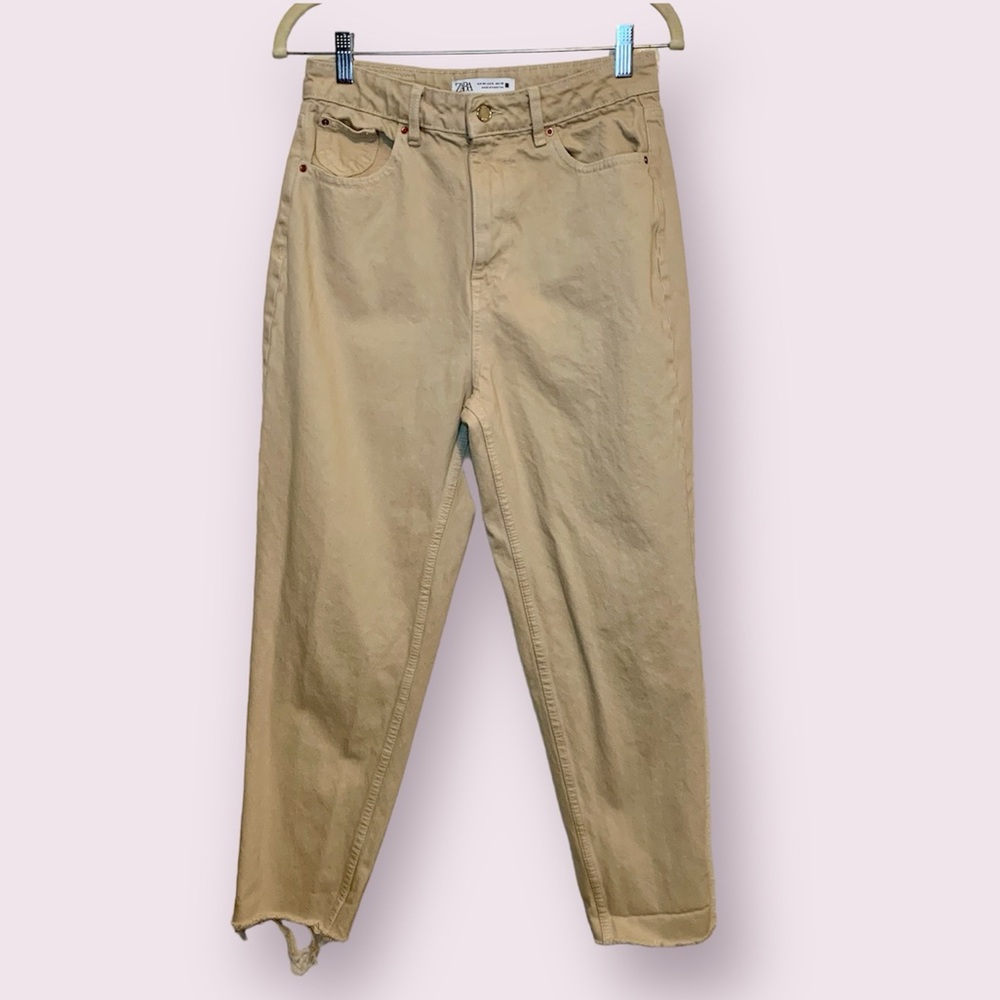 Zara High Waisted Jeans Beige Tan Size 6